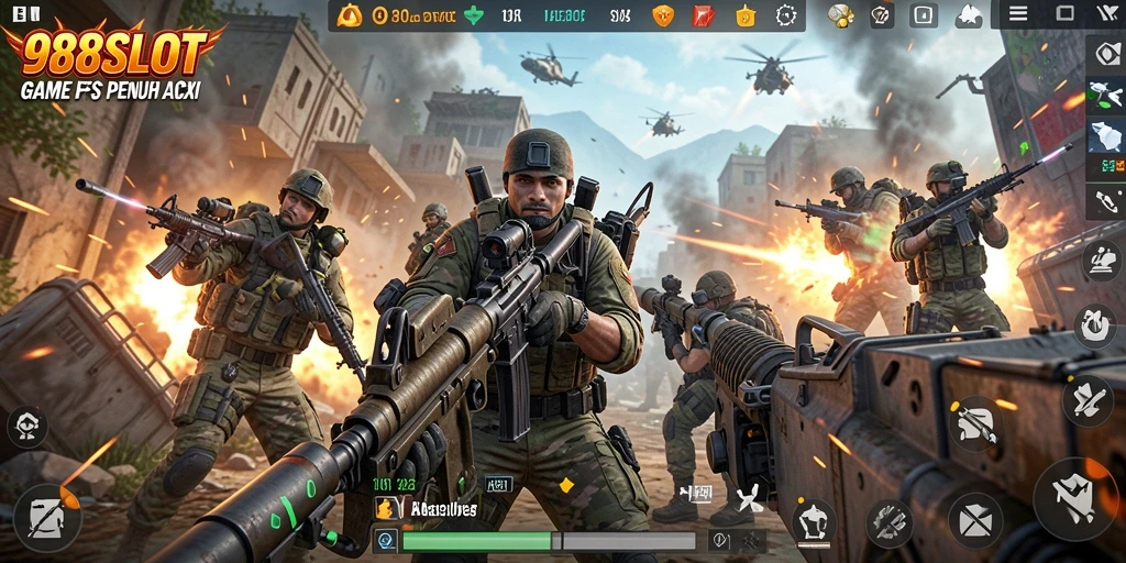 Tampilan menegangkan dalam 988SLOT saat permainan FPS berlangsung.