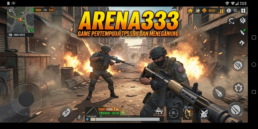 Screenshot utama ARENA333 menampilkan aksi seru gameplay TPS.