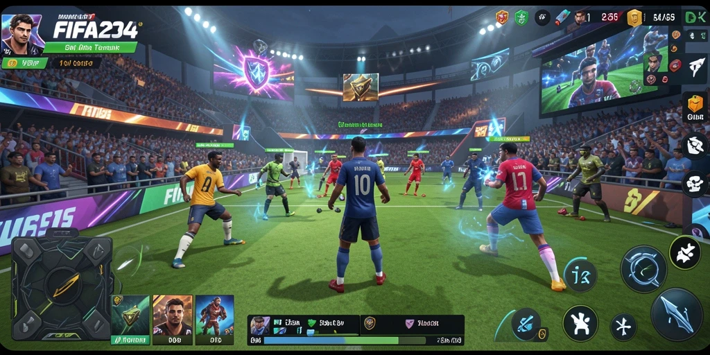 Tampilan gameplay seru dari FIFA234 dalam arena MOBA.