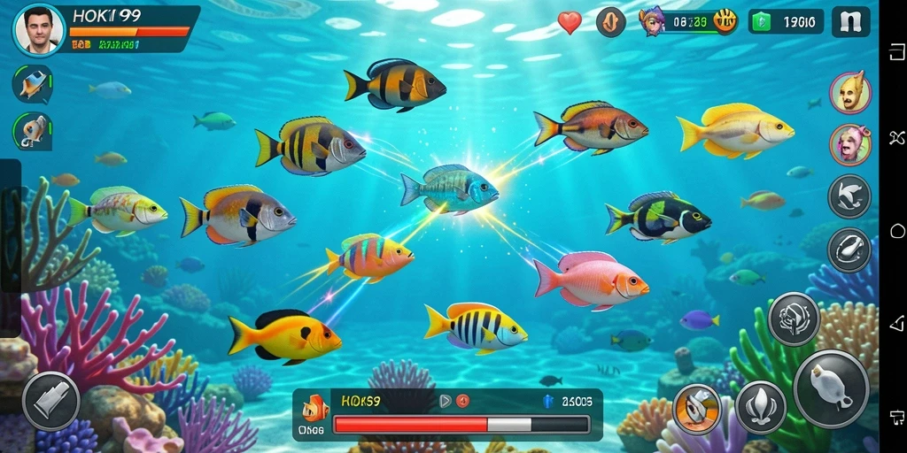 Screenshot gameplay HOKI99 menampilkan aksi menangkap ikan.