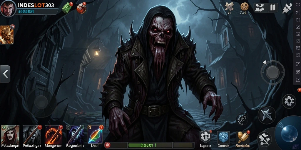 Screenshot menampilkan atmosfir mencekam dalam permainan INDESLOT303.