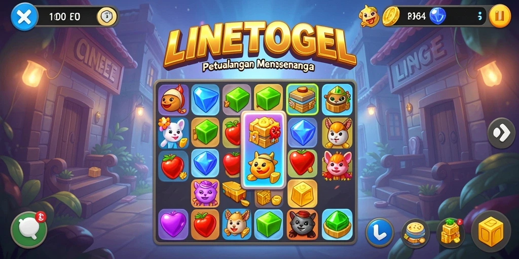 Screenshot permainan LINETOGEL dengan tampilan kombinasi warna cerah.