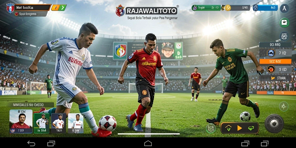 Tampilan gameplay RAJAWALITOTO yang menegangkan saat pertandingan sepak bola.