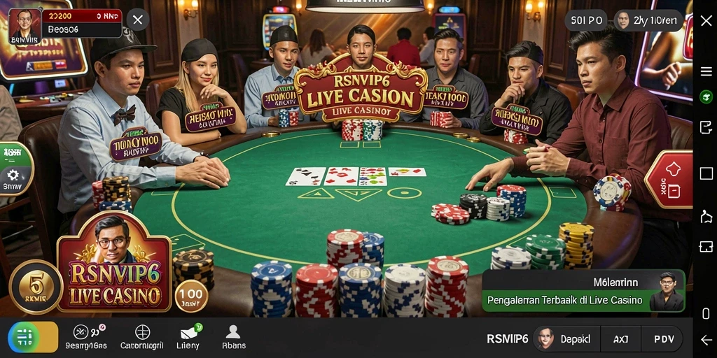 Screenshot RSNVIP6 menampilkan dealer langsung dalam permainan kasino yang mendebarkan.