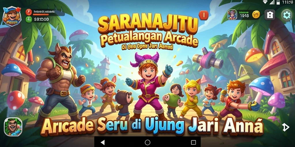 Tampilan utama gameplay SARANAJITU yang penuh warna dan dinamis.