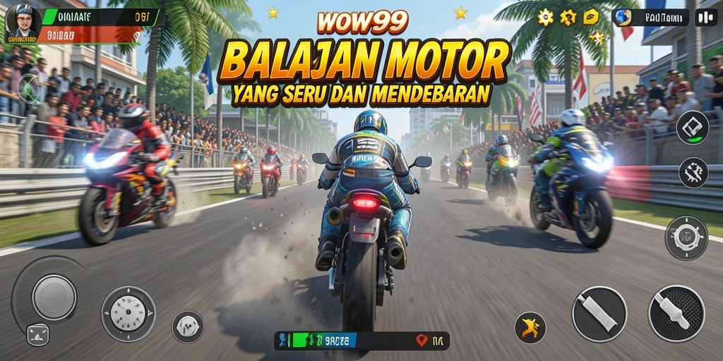 Tampilan gameplay seru dalam balapan motor WOW99.